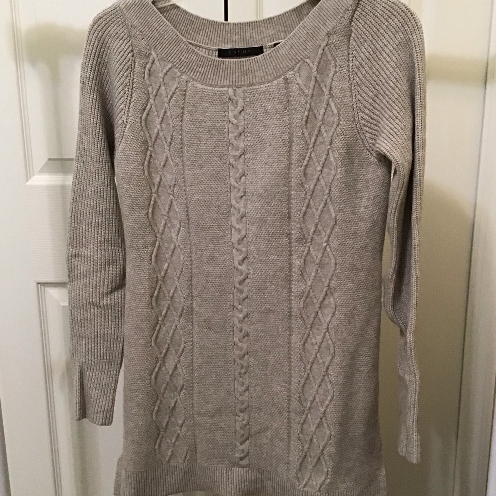 Cyrus Tan Cable Knit Tunic Sweater